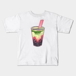 Strawberry Matcha Boba Kids T-Shirt